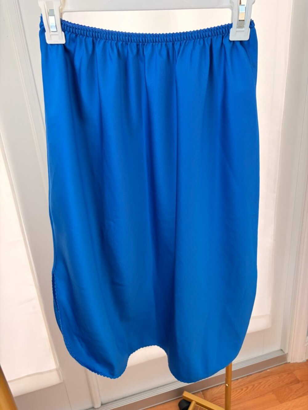 Vintage Deena Blue Midi Skirt Large Made in USA Scalloped Hem